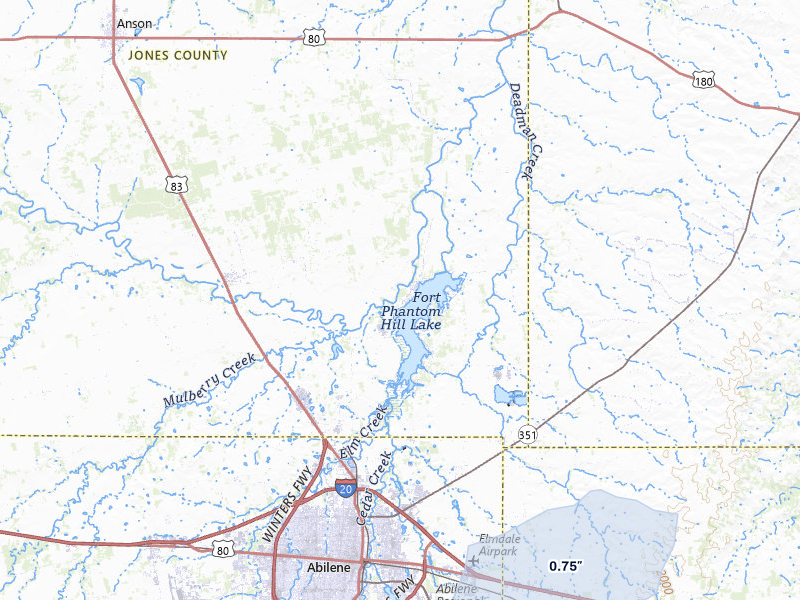 NEXRAD radar-signature map of the hail over Abilene, TX