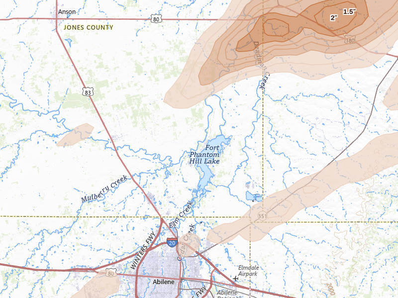 Radar-estimated hail-size map of the storm over Abilene, TX