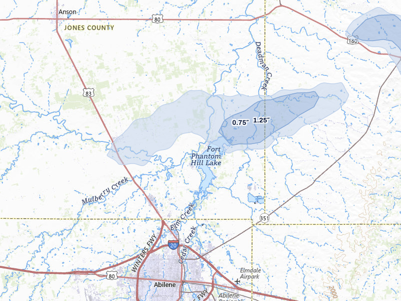 NEXRAD radar-signature map of the hail over Abilene, TX