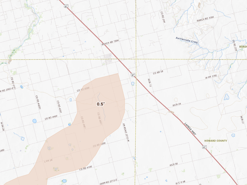 Radar-estimated hail-size map of the storm over Ackerly, TX