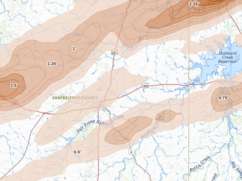 Radar-estimated hail-size map of the storm over Albany, TX