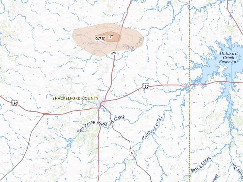 Radar-estimated hail-size map of the storm over Albany, TX on May 28, 2026