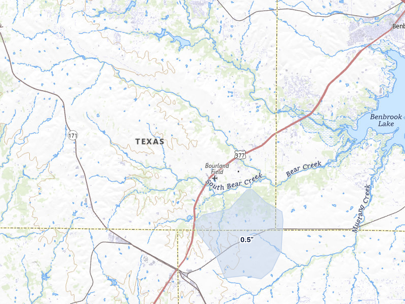 NEXRAD radar-signature map of the hail storm over Aledo, TX on May 8, 2026