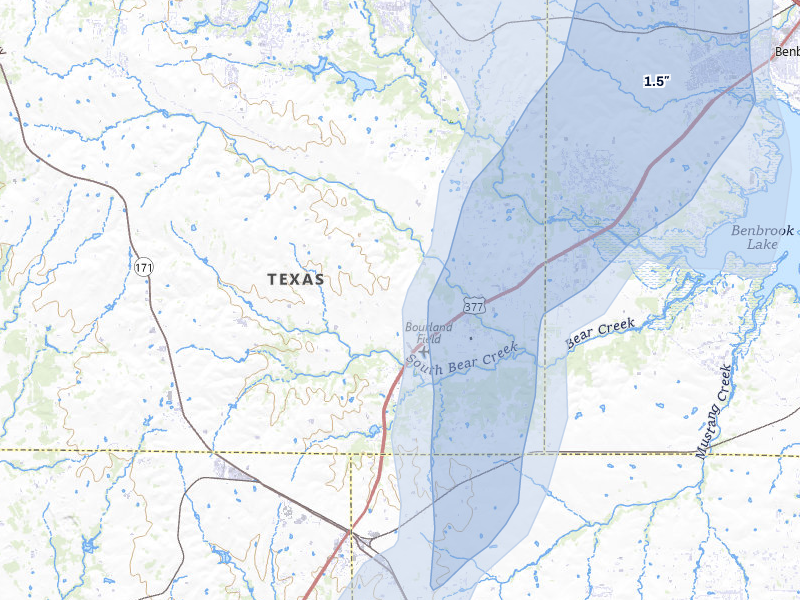 NEXRAD radar-signature map of the hail over Aledo, TX