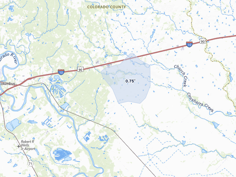 NEXRAD radar-signature map of the hail storm over Alleyton, TX on Apr 22, 2026