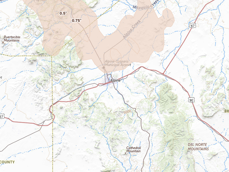 Radar-estimated hail-size map of the storm over Alpine, TX