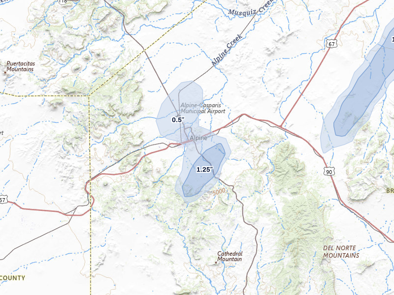 NEXRAD radar-signature map of the hail storm over Alpine, TX on May 31, 2026