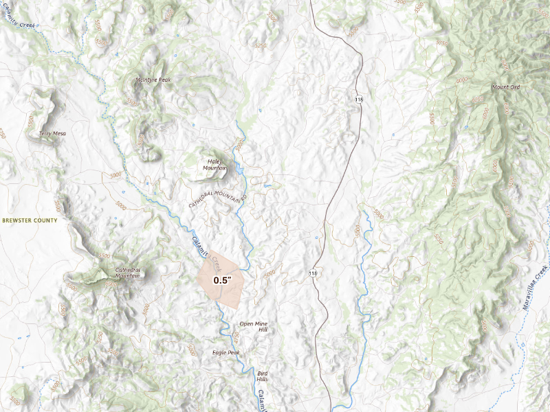 Radar-estimated hail-size map of the storm over Alpine, TX on Sep 12, 2026