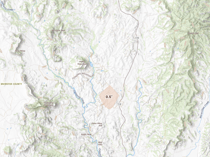 Radar-estimated hail-size map of the storm over Alpine, TX