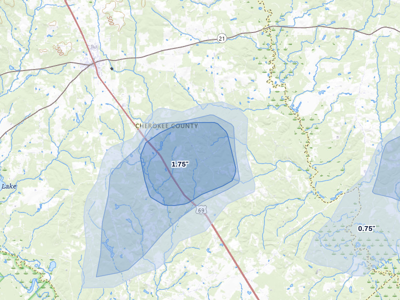 NEXRAD radar-signature map of the hail over Alto, TX
