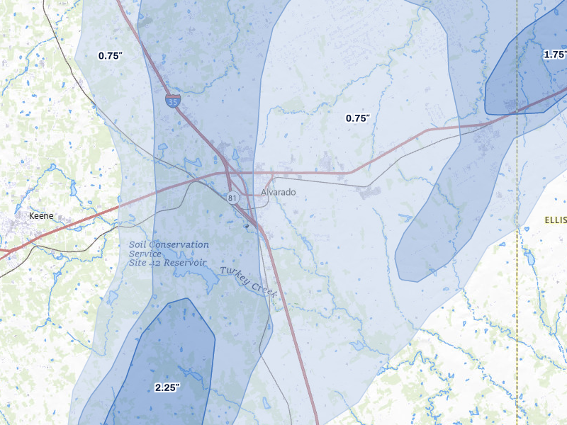 NEXRAD radar-signature map of the hail storm over Alvarado, TX on Mar 4, 2026