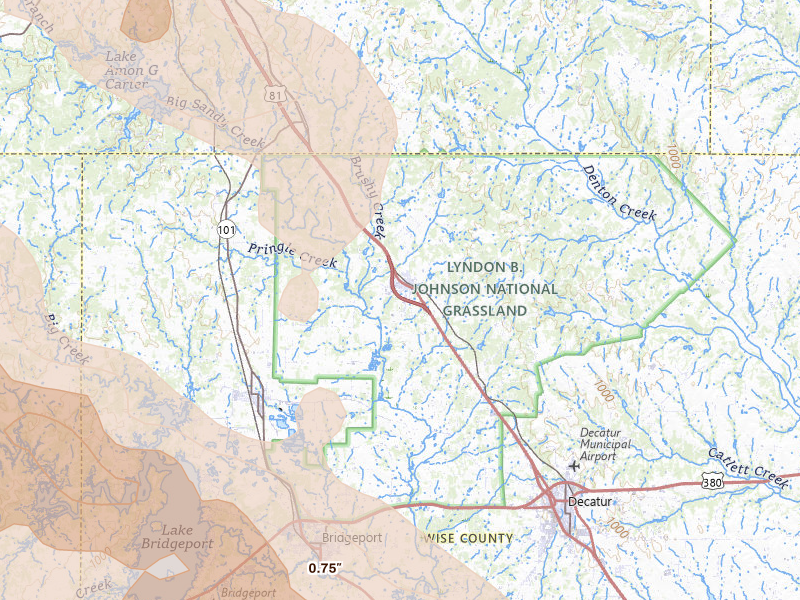 Radar-estimated hail-size map of the storm over Alvord, TX on Apr 25, 2026