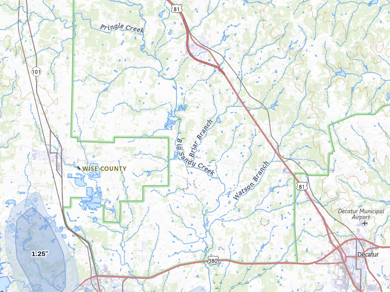 NEXRAD radar-signature map of the hail storm over Alvord, TX on Apr 28, 2026