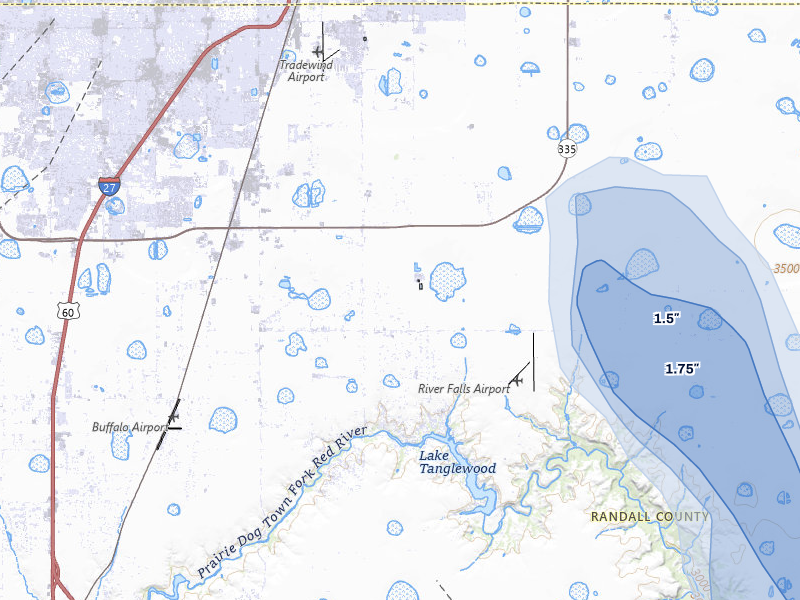 NEXRAD radar-signature map of the hail storm over Amarillo, TX on Jun 5, 2026