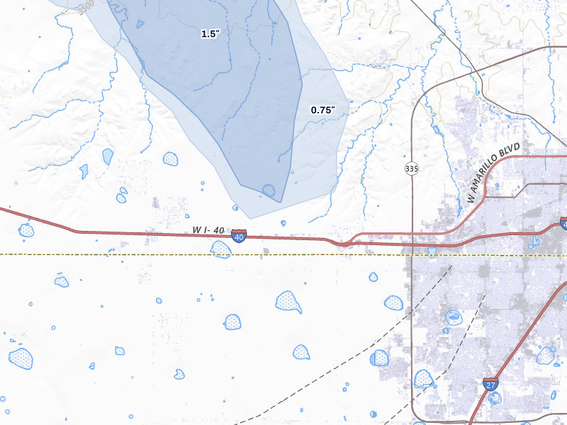 NEXRAD radar-signature map of the hail storm over Amarillo, TX on Aug 6, 2026