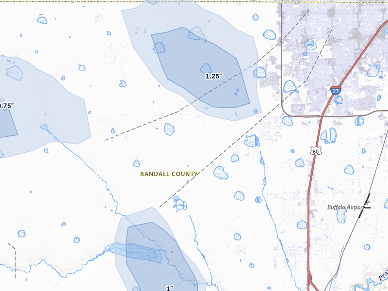 NEXRAD radar-signature map of the hail storm over Amarillo, TX on Aug 20, 2026