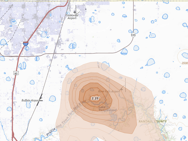 Radar-estimated hail-size map of the storm over Amarillo, TX