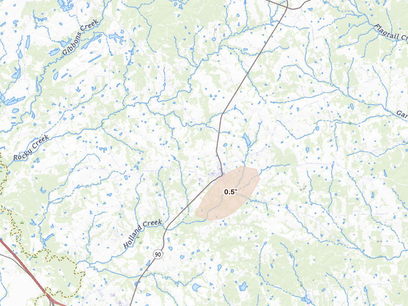 Radar-estimated hail-size map of the storm over Anderson, TX on Mar 7, 2026