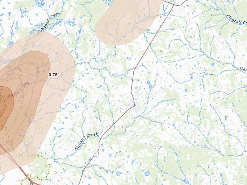 Radar-estimated hail-size map of the storm over Anderson, TX on Apr 22, 2026
