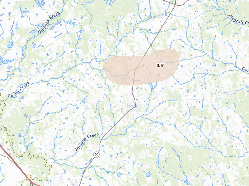 Radar-estimated hail-size map of the storm over Anderson, TX on May 10, 2026