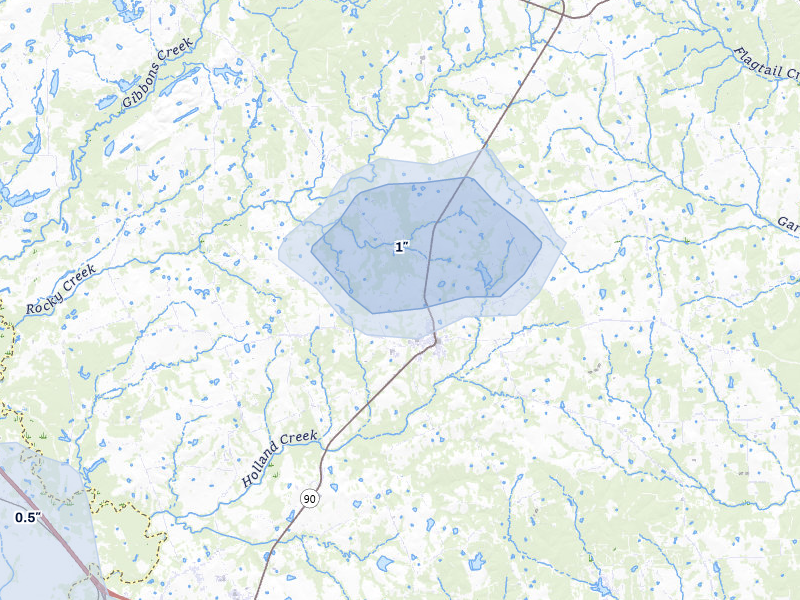 NEXRAD radar-signature map of the hail storm over Anderson, TX on May 10, 2026