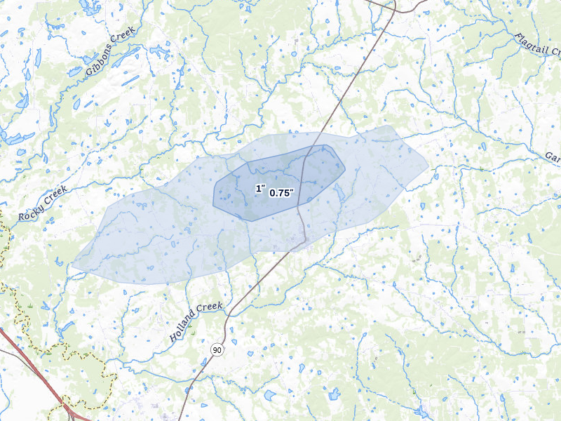 NEXRAD radar-signature map of the hail over Anderson, TX