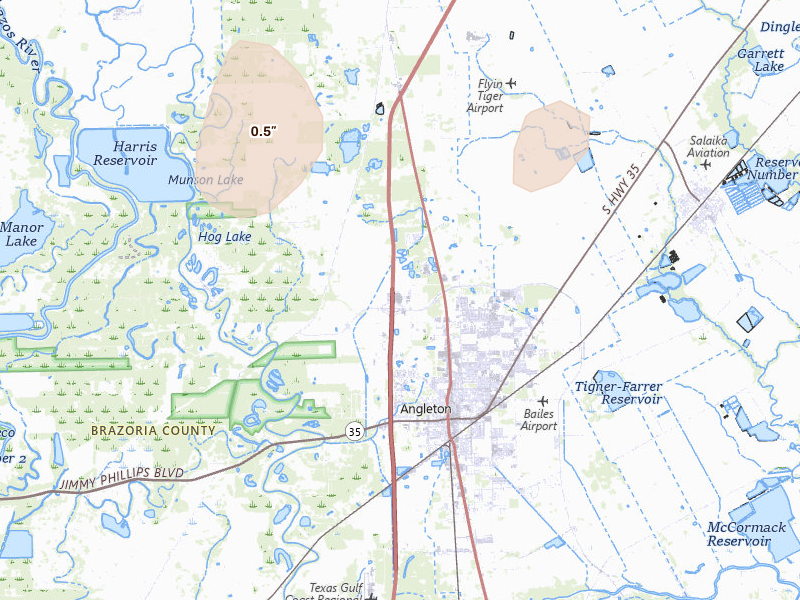 Radar-estimated hail-size map of the storm over Angleton, TX