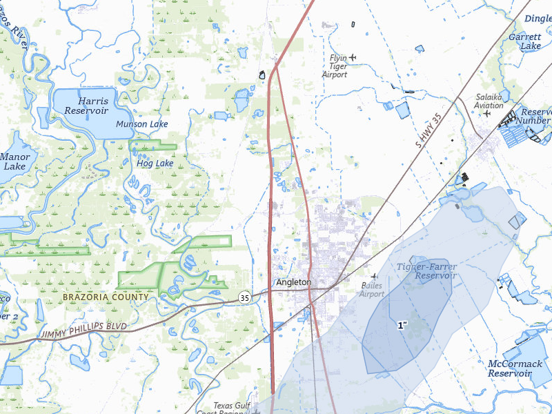 NEXRAD radar-signature map of the hail storm over Angleton, TX on Jul 22, 2026