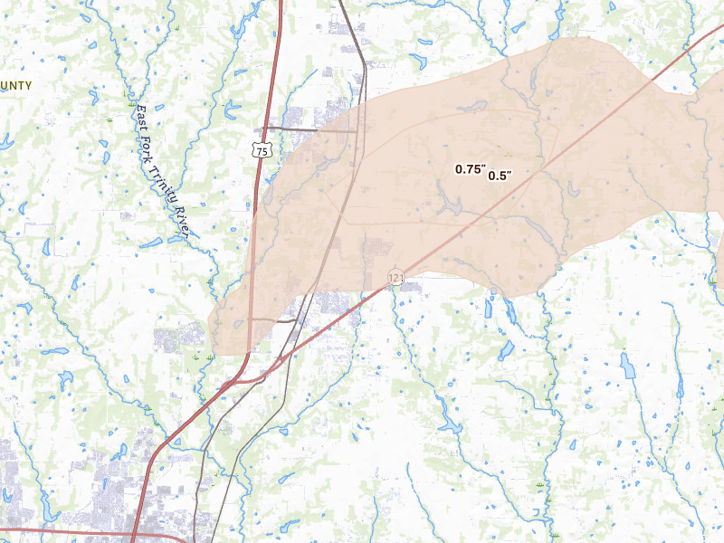 Radar-estimated hail-size map of the storm over Anna, TX on Jun 6, 2026