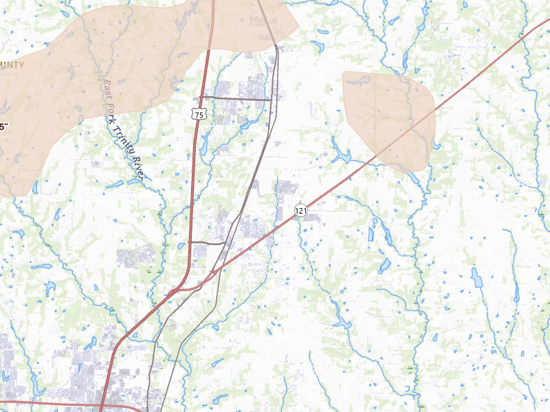 Radar-estimated hail-size map of the storm over Anna, TX on Jun 19, 2026