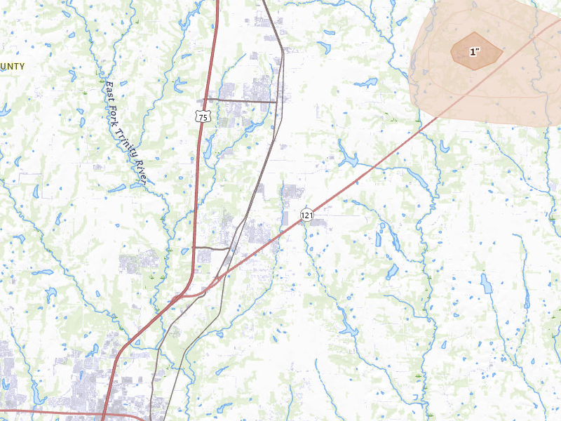Radar-estimated hail-size map of the storm over Anna, TX on Jul 6, 2026