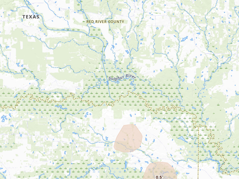 Radar-estimated hail-size map of the storm over Annona, TX on Jun 2, 2026