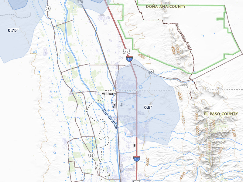 NEXRAD radar-signature map of the hail storm over Anthony, TX on Jun 3, 2026