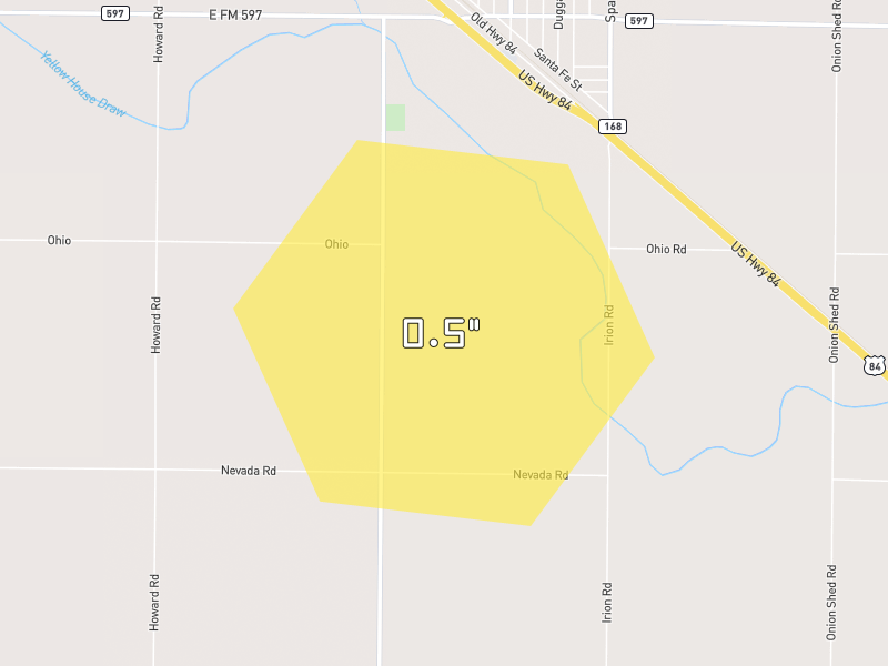 Hail map of Anton, TX on Jun 27, 2026, hail up to 0.5"