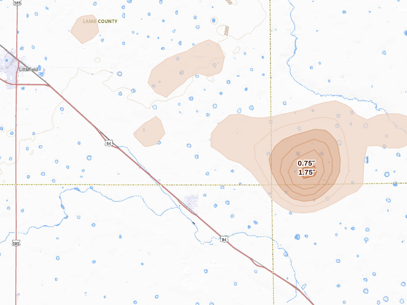 Radar-estimated hail-size map of the storm over Anton, TX