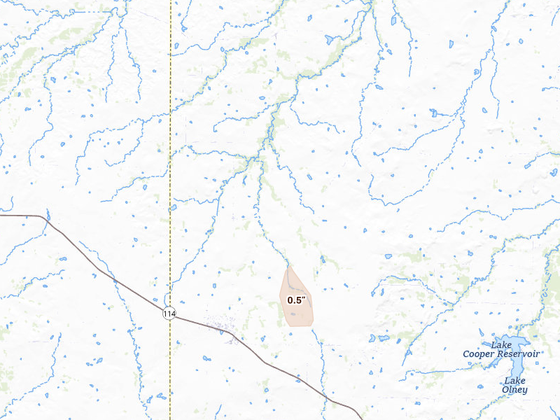 Radar-estimated hail-size map of the storm over Archer City, TX on Jan 8, 2026