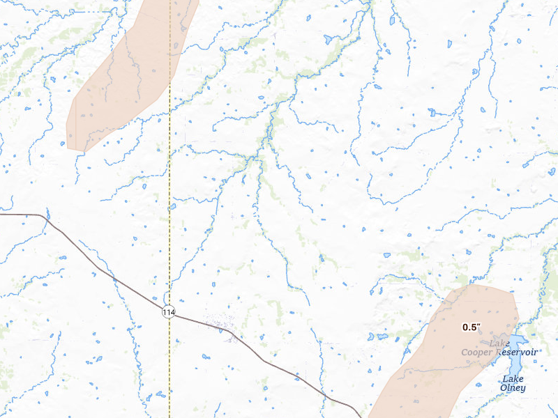Radar-estimated hail-size map of the storm over Archer City, TX on Mar 6, 2026
