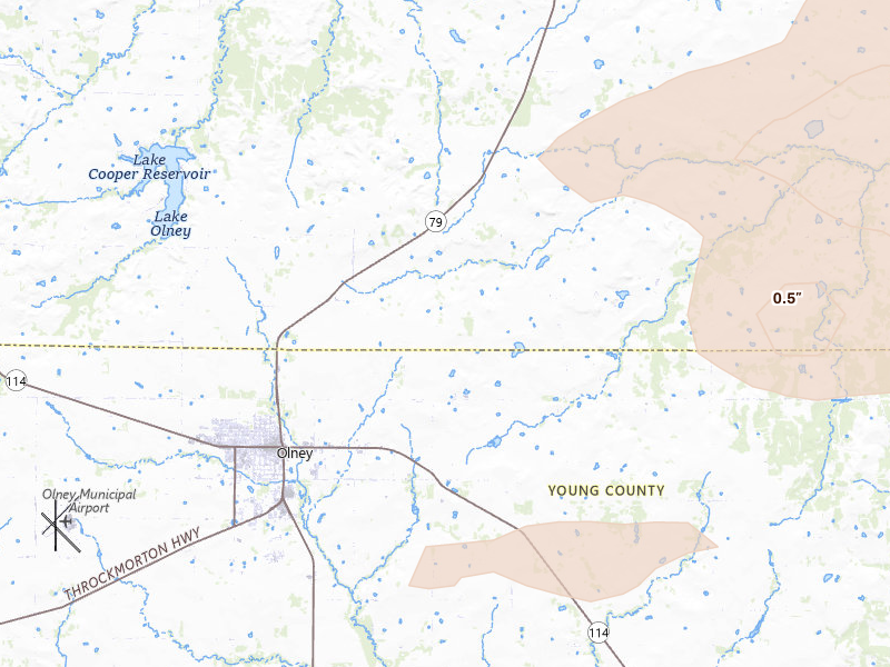 Radar-estimated hail-size map of the storm over Archer City, TX on Apr 28, 2026