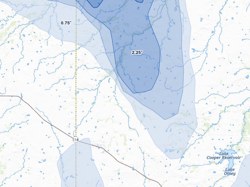 NEXRAD radar-signature map of the hail storm over Archer City, TX on Jul 5, 2026