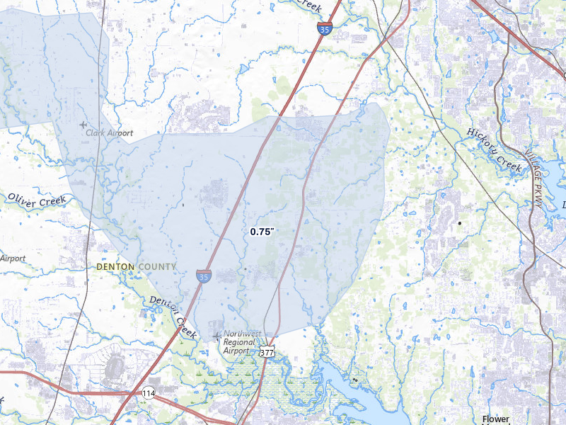 NEXRAD radar-signature map of the hail over Argyle, TX
