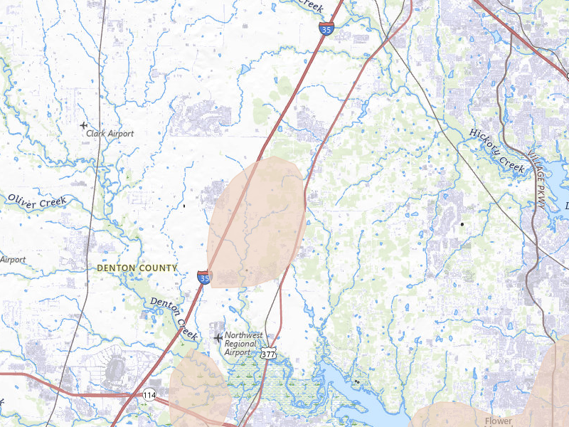 Radar-estimated hail-size map of the storm over Argyle, TX on May 22, 2026