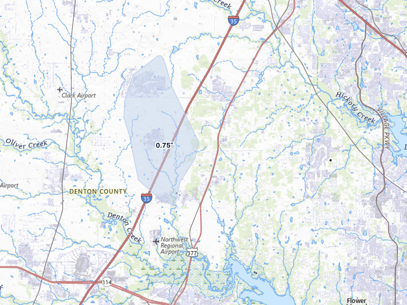 NEXRAD radar-signature map of the hail storm over Argyle, TX on Jul 6, 2026