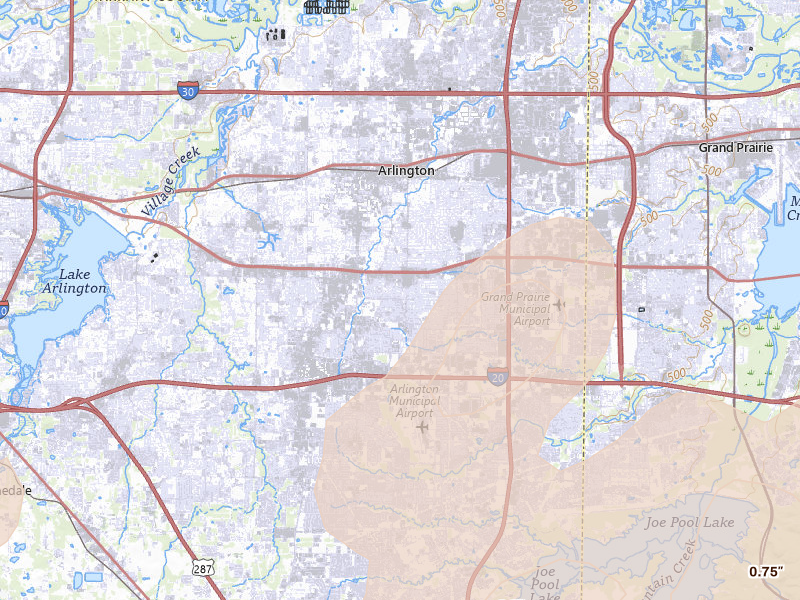 Radar-estimated hail-size map of the storm over Arlington, TX on Mar 4, 2026