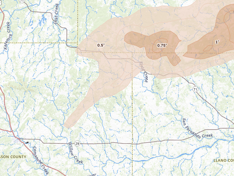 Radar-estimated hail-size map of the storm over Art, TX on Apr 12, 2026