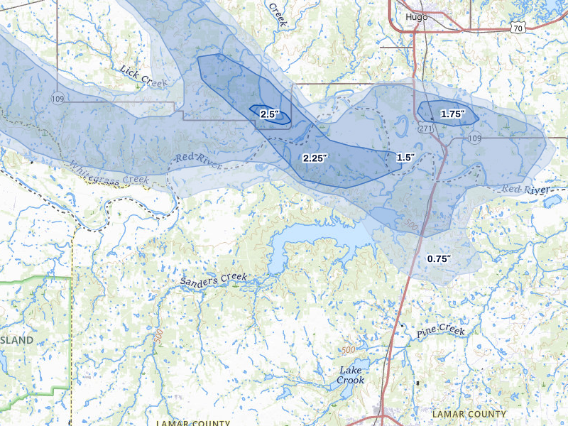 NEXRAD radar-signature map of the hail storm over Arthur City, TX on Apr 25, 2026