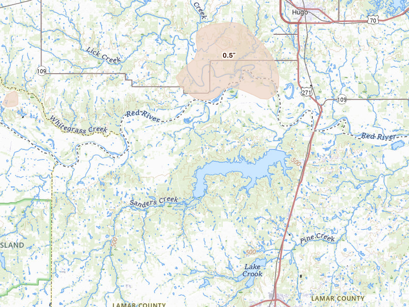 Radar-estimated hail-size map of the storm over Arthur City, TX on Jun 22, 2026