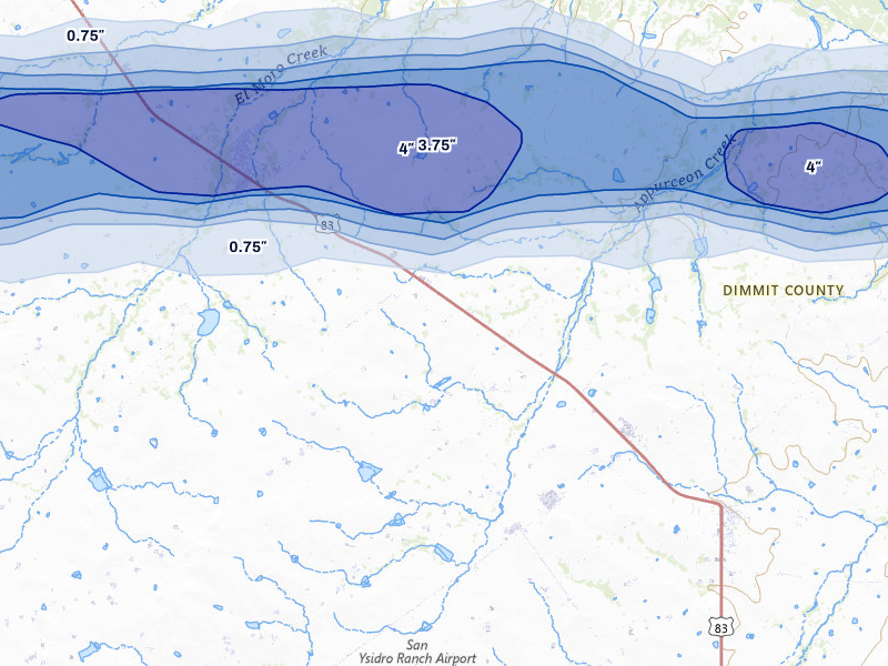 NEXRAD radar-signature map of the hail over Asherton, TX