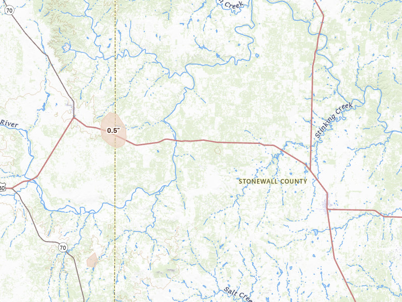 Radar-estimated hail-size map of the storm over Aspermont, TX on Jun 5, 2026