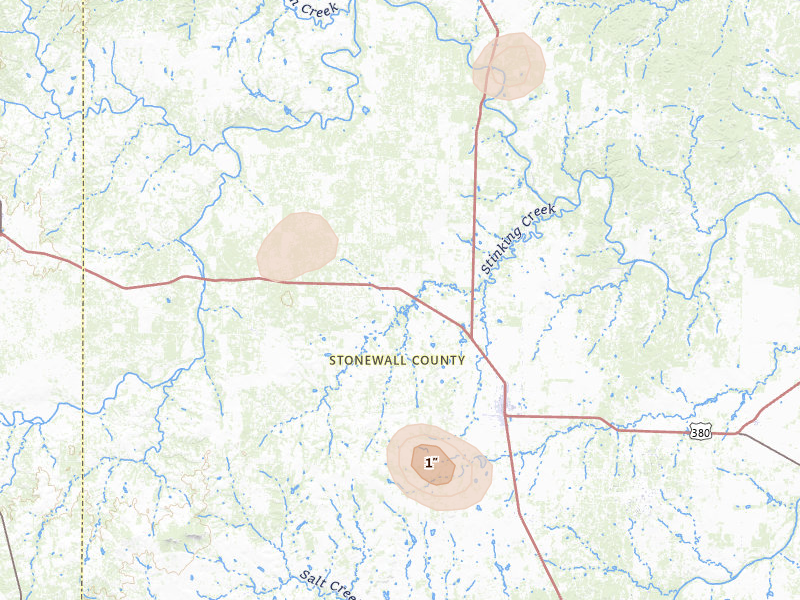 Radar-estimated hail-size map of the storm over Aspermont, TX on Sep 4, 2026