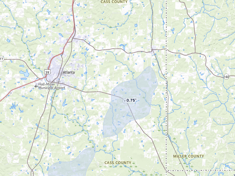NEXRAD radar-signature map of the hail storm over Atlanta, TX on Mar 6, 2026